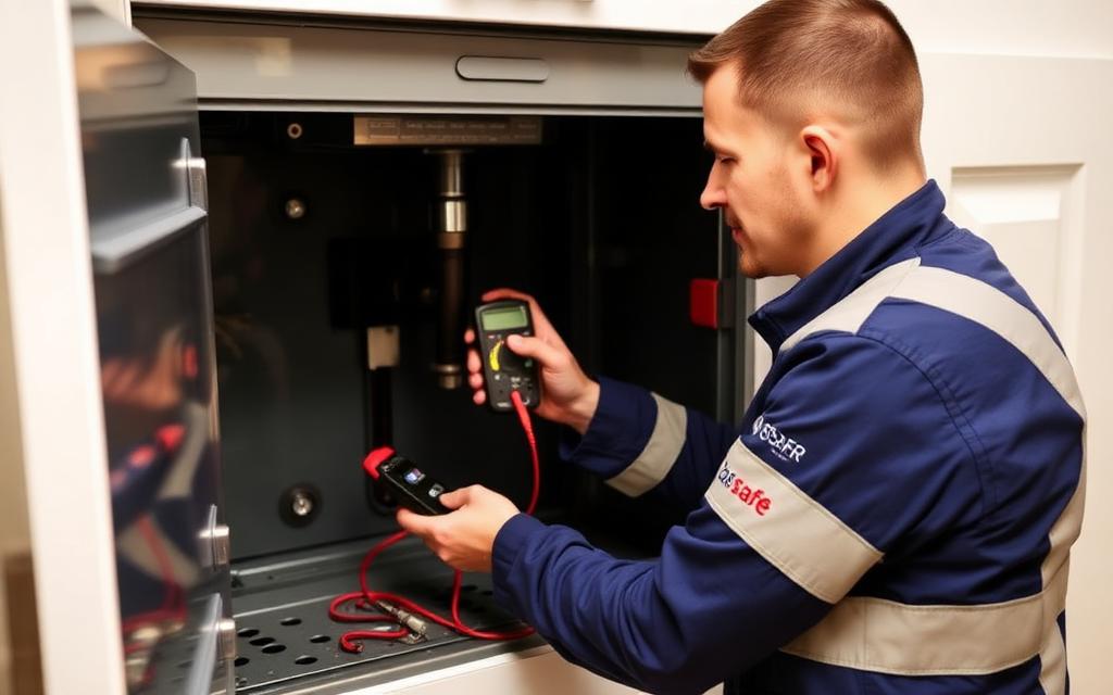 Engineer servicing boiler